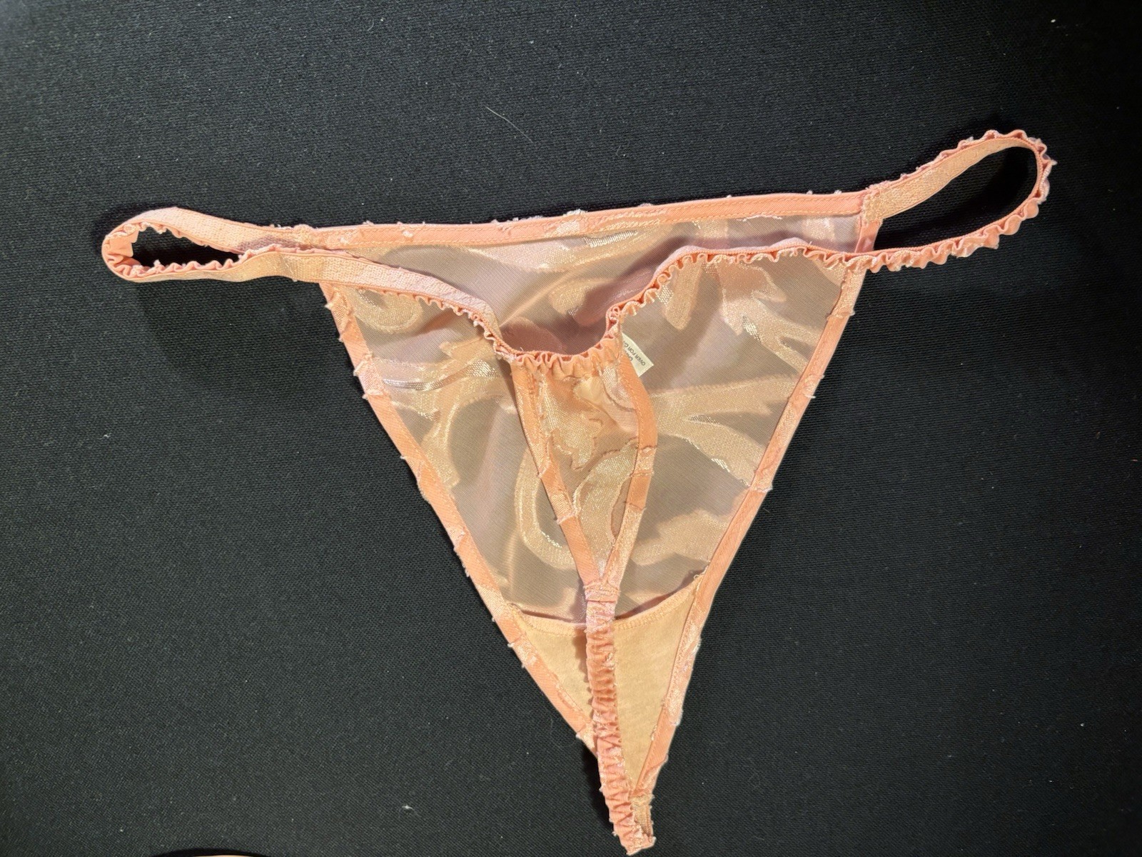 Vtg Satin Soft Burnout Nightie Thong Panties VS Babydoll Damask Sheer Gown Set S