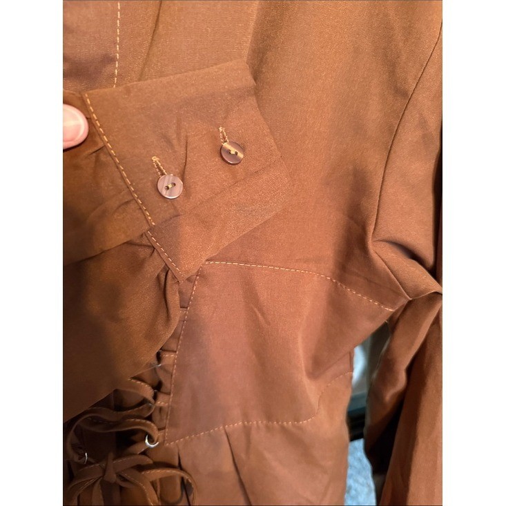 Terracotta Rust Lace Up Corset Mini Dress Long Sleeve Open Back Women Large