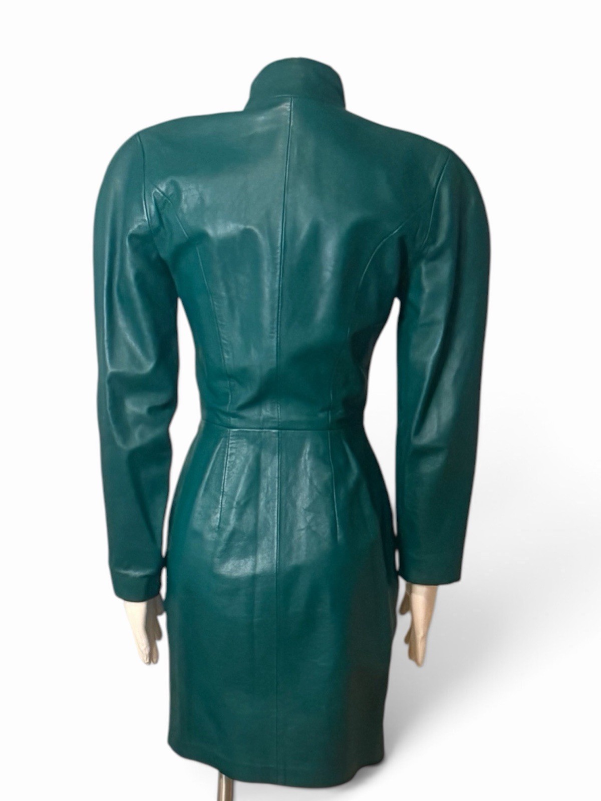 VTG Michael Hoban North Beach Green Leather Dress Front Zip S 2