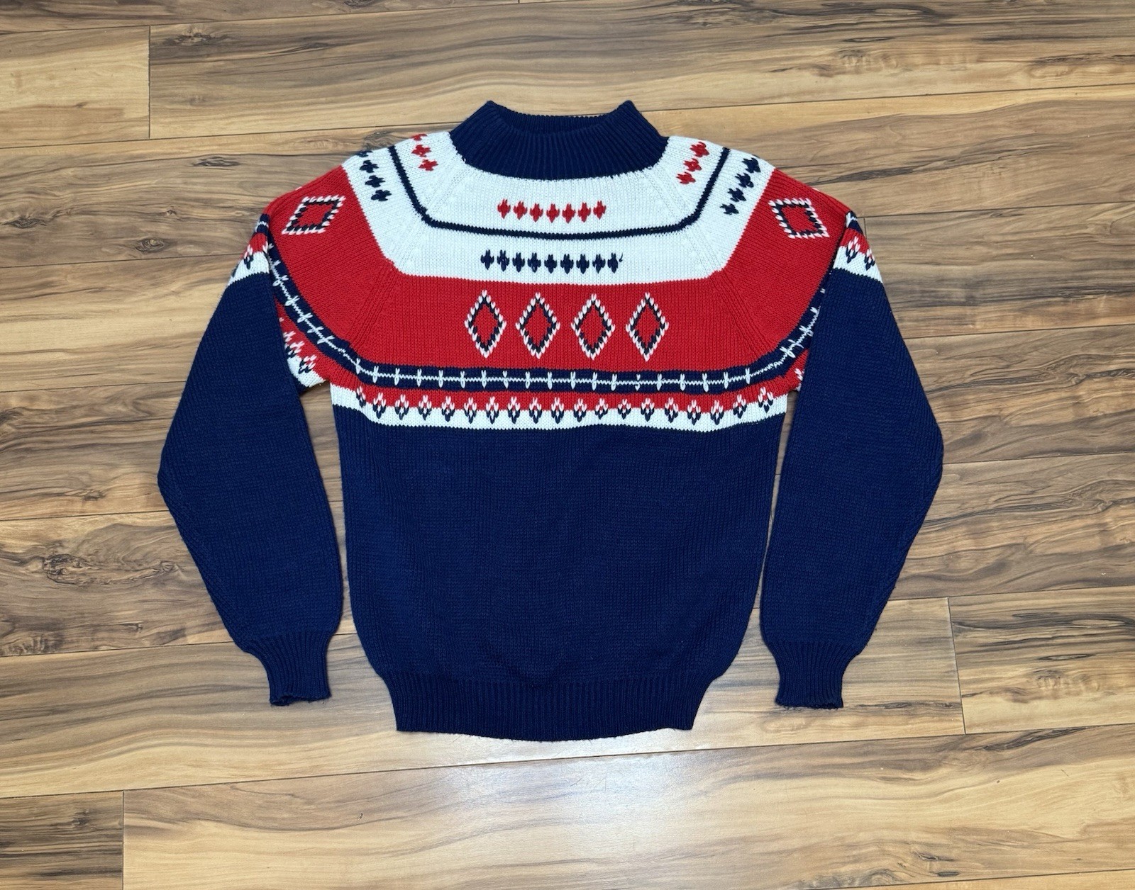 Vintage 70s 80s Ski Sweater By National Shirt Shops M Red White Blue Nordic
