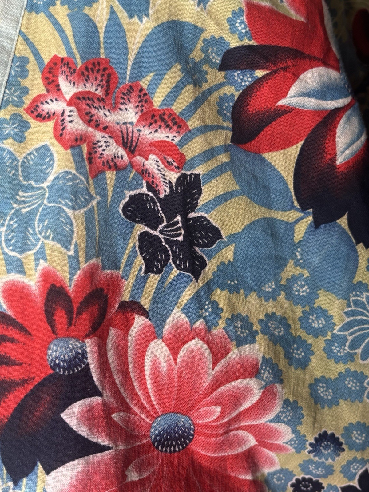 VTG 1960s Floral Cotton Japanese Kimono Jacket Cover-Up Boho Hippie Festival OS