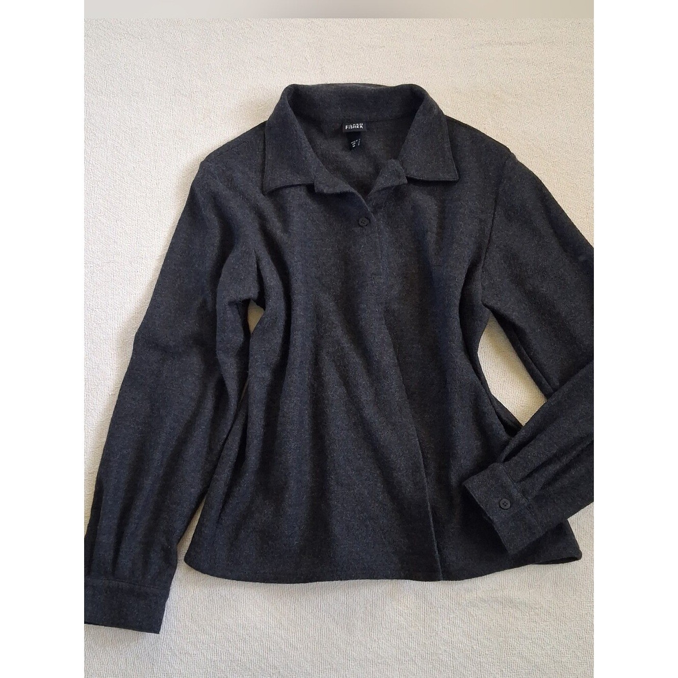 eileen fisher wool collared sweater medium minimalist quiet luxury lagenlook