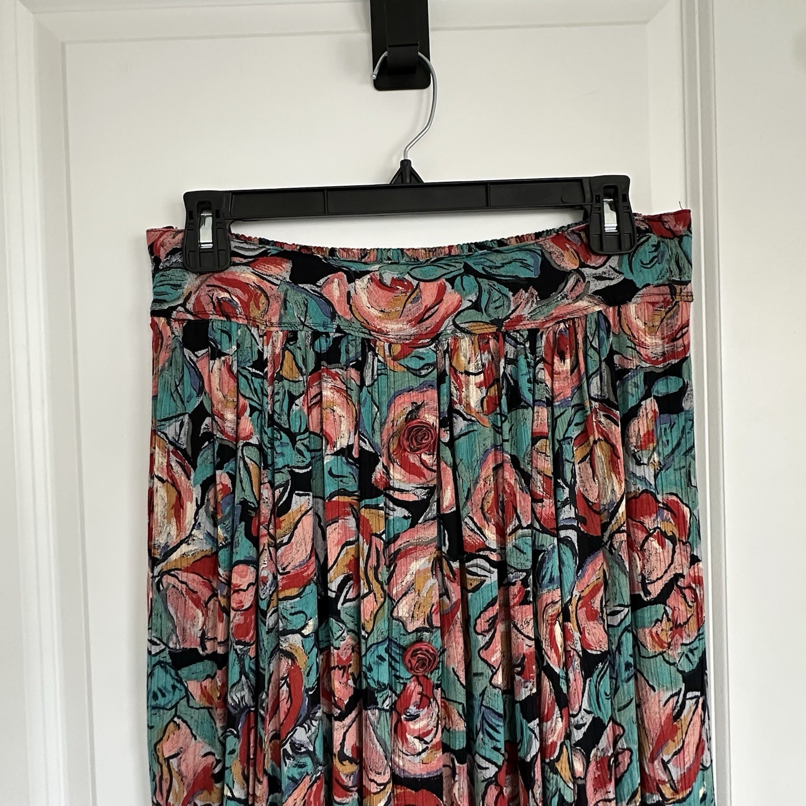 Carole Little Vintage 90s Rose Button Front Midi Skirt Abstract Rose Floral 6