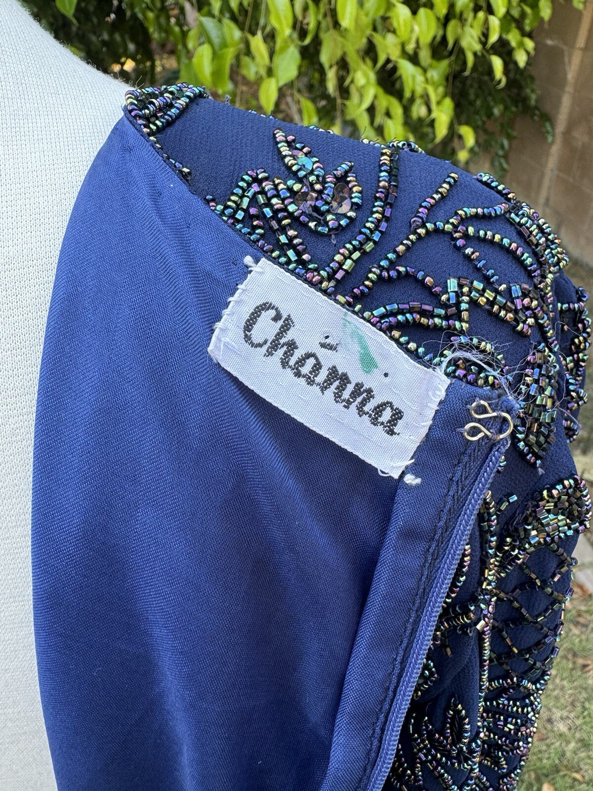 vtg 80/90’s Channa Navy Blue Beaded Mother Of Bride Dress L/XL Chiffon Wedding