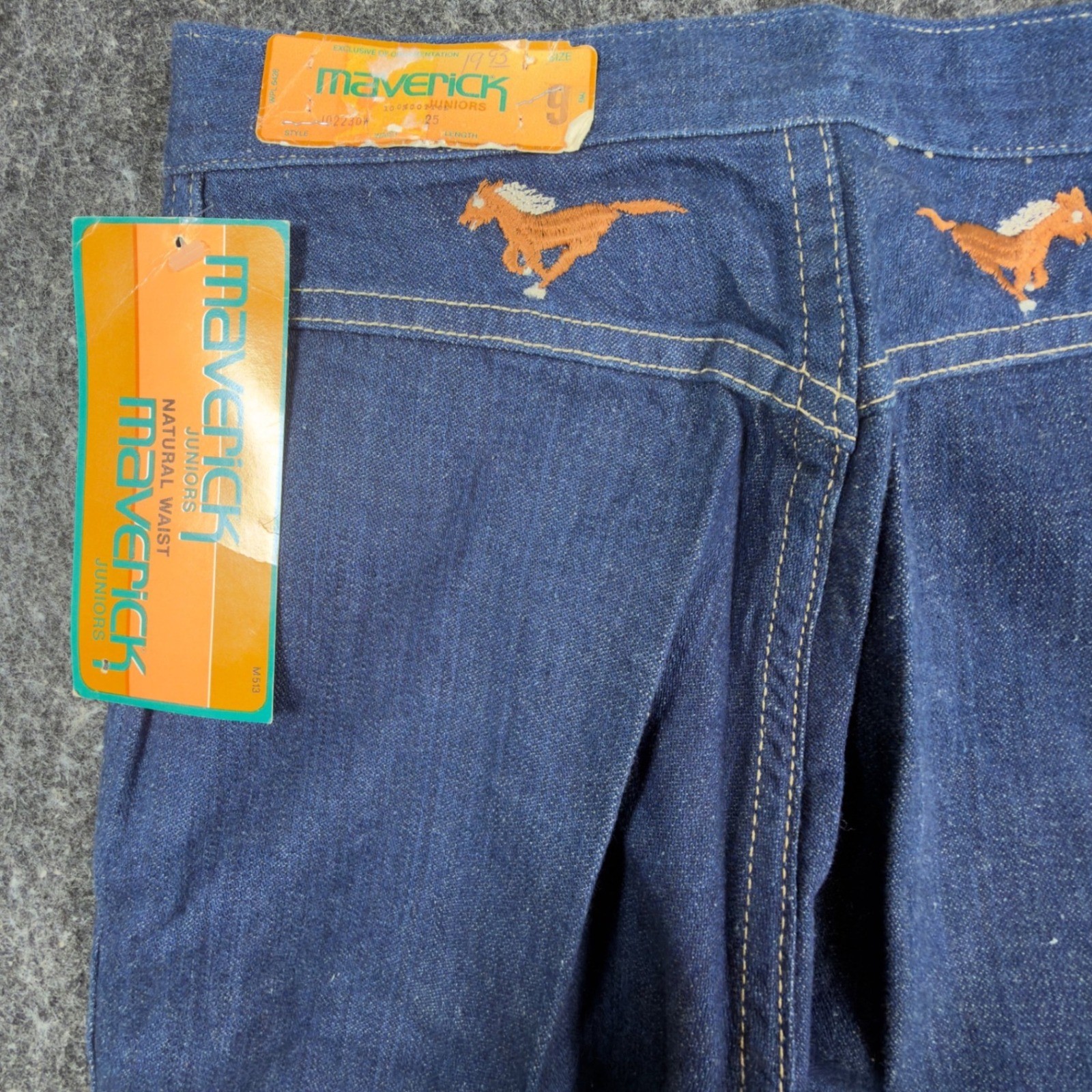Maverick Vintage 70s Flare Jeans Juniors 9 Blue Cotton NWT Deadstock Made in USA
