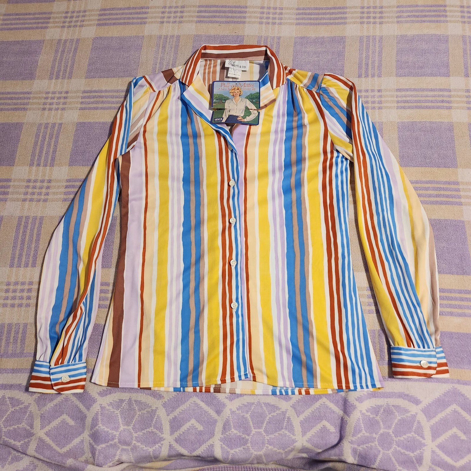 Vtg NWT 80s LEVI Staruss Striped Shirt Tab Logo Button Up NOS 70s Pull On Mates