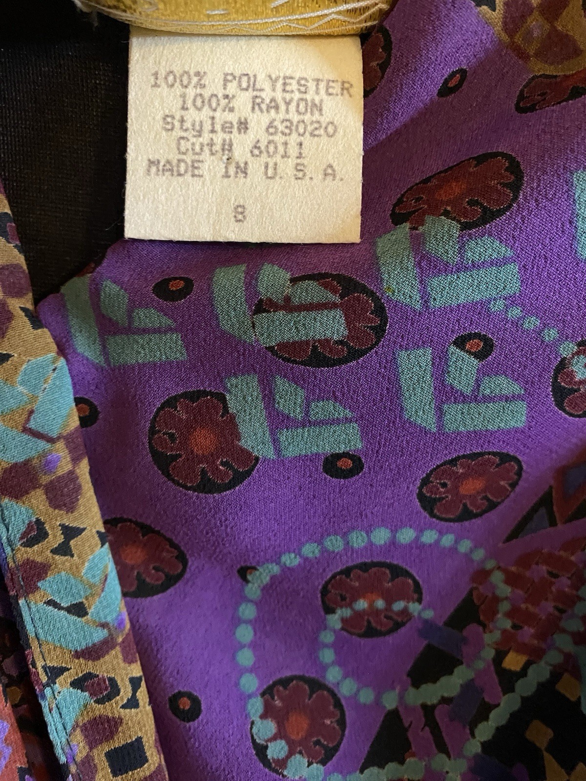 Vintage Spencer Alexis Purple Dress with Belt Geometric Print Sheer Womens 8