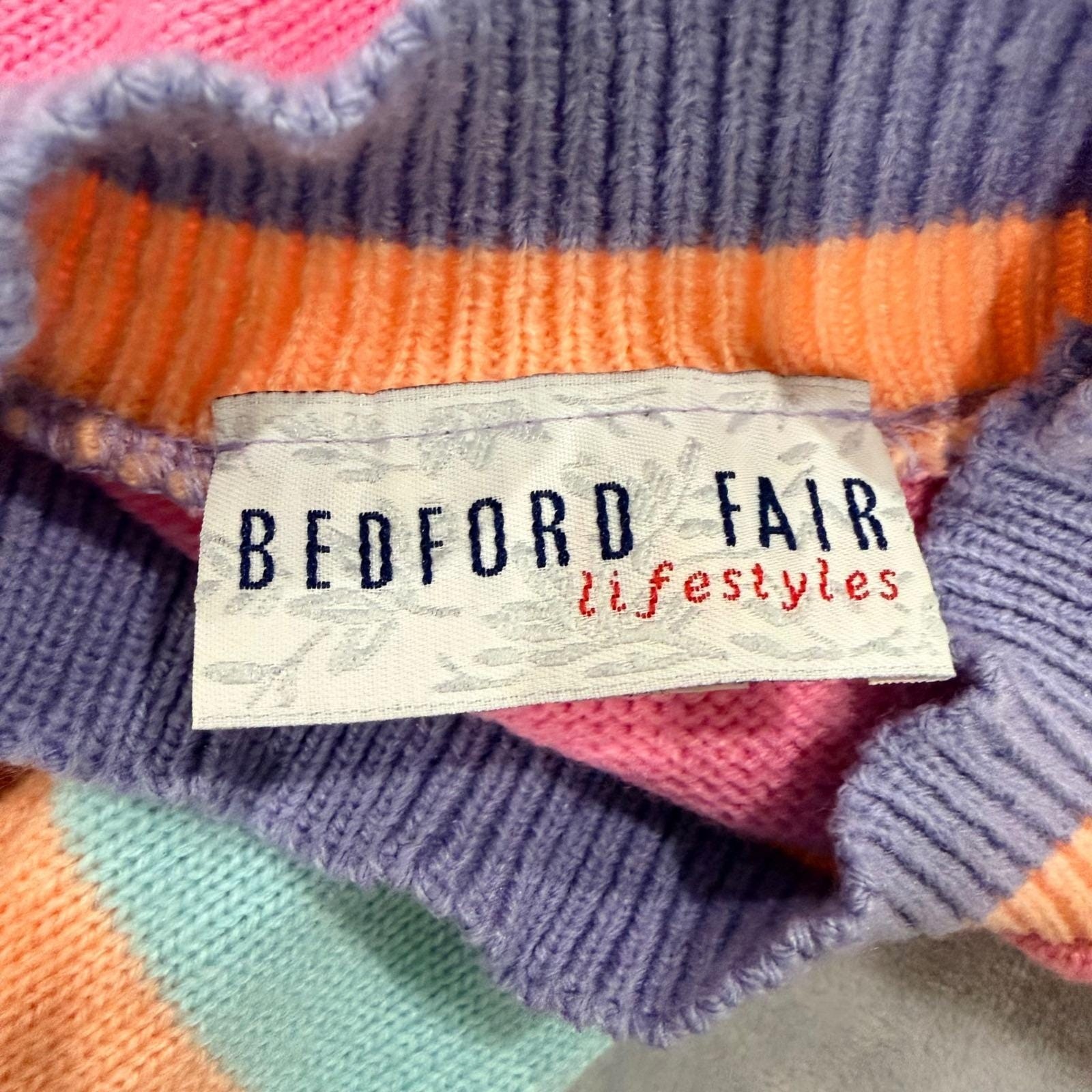 Bedford Fair Lifestyles Vintage Pastel Rainbow Striped Acrylic Sweater Large USA