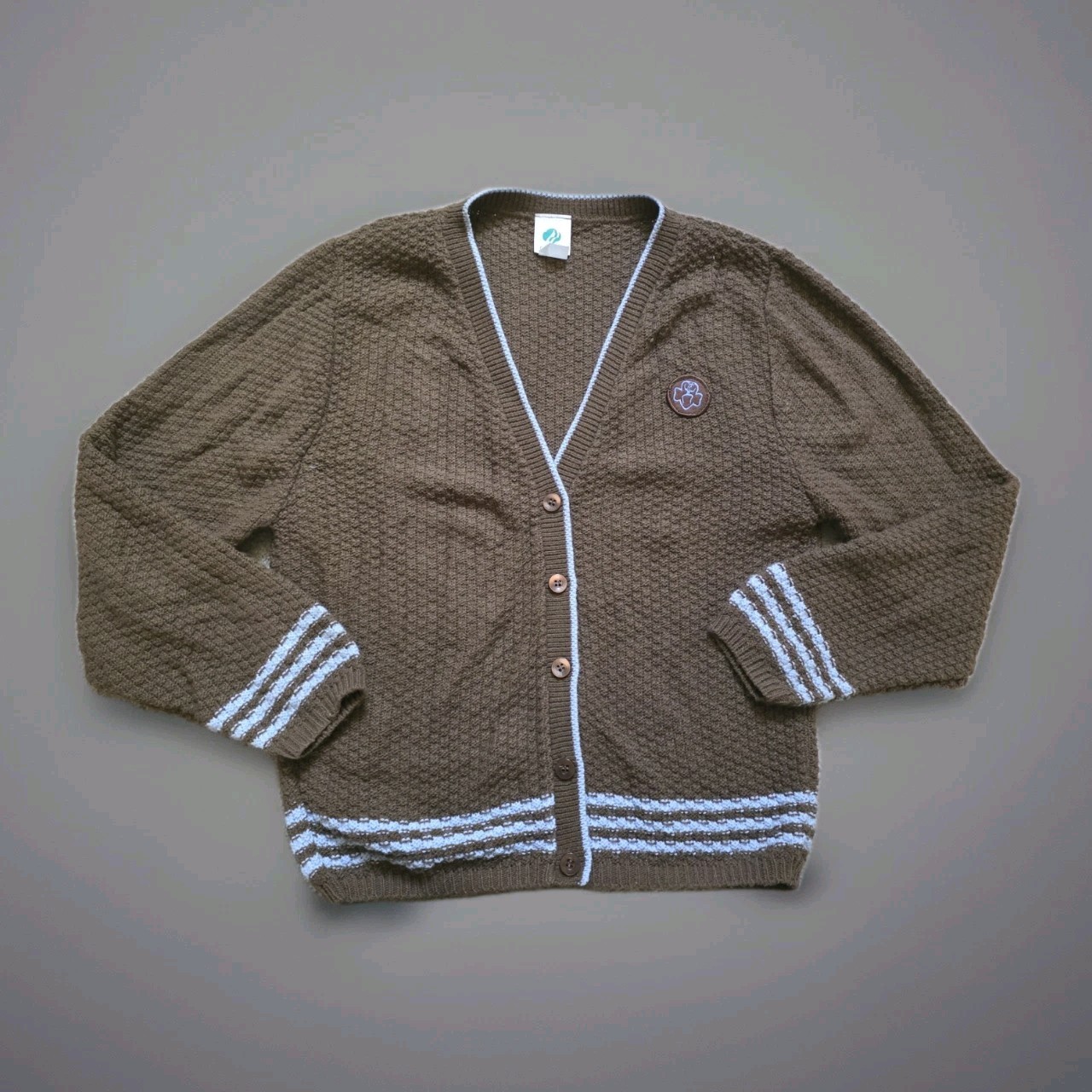 Vintage Girl Scouts Cardigan Sweater Size Medium Brown Patch Preppy Academia