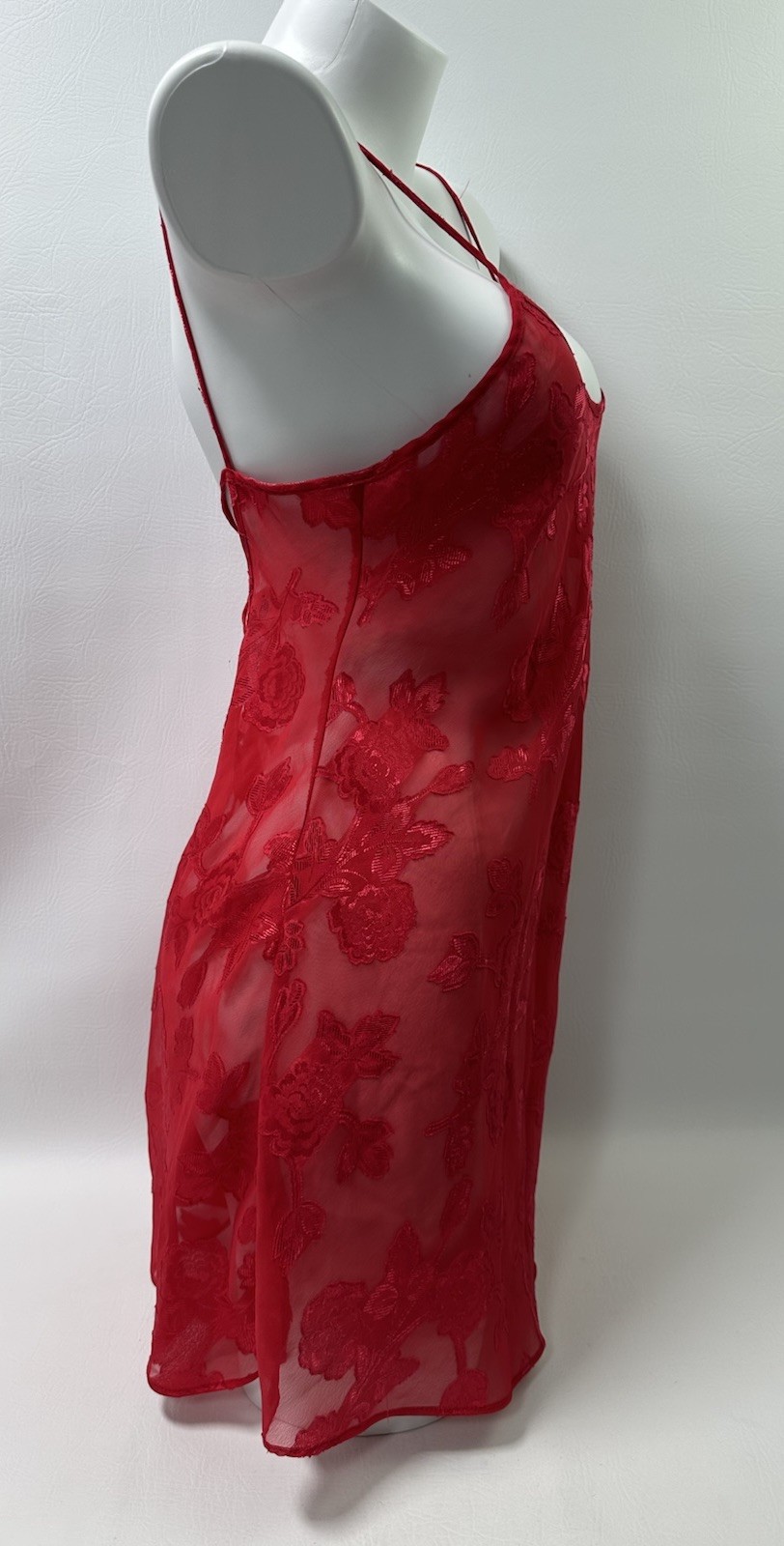 Vintage Secret Treasures Red Floral Sheer Babydoll Slip Dress Size Small Y2K
