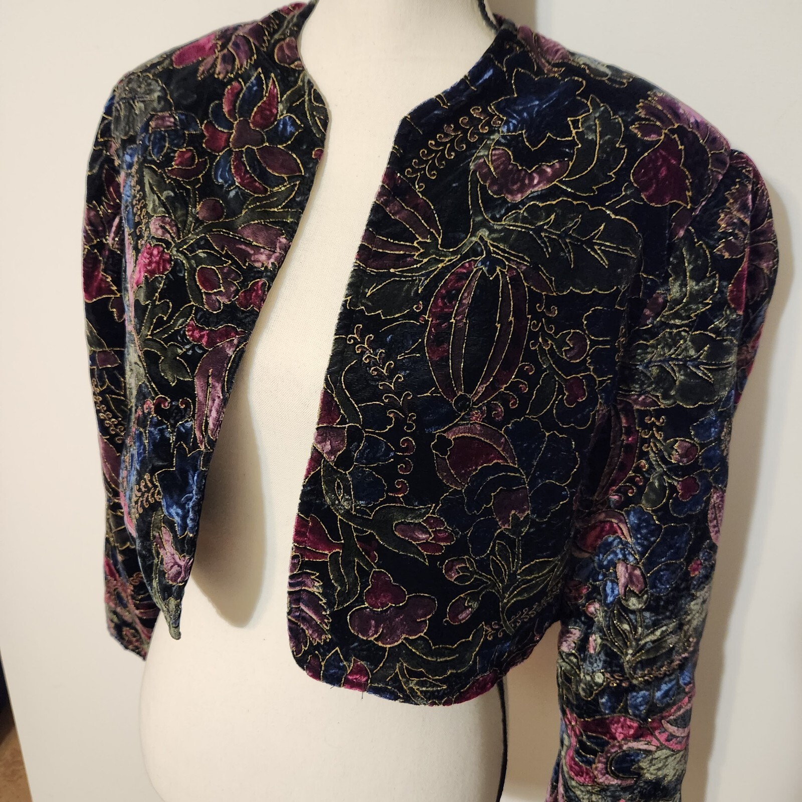 Vintage Coloratura wool Blend Velvet Bolero Crop Open Front Jacket Top