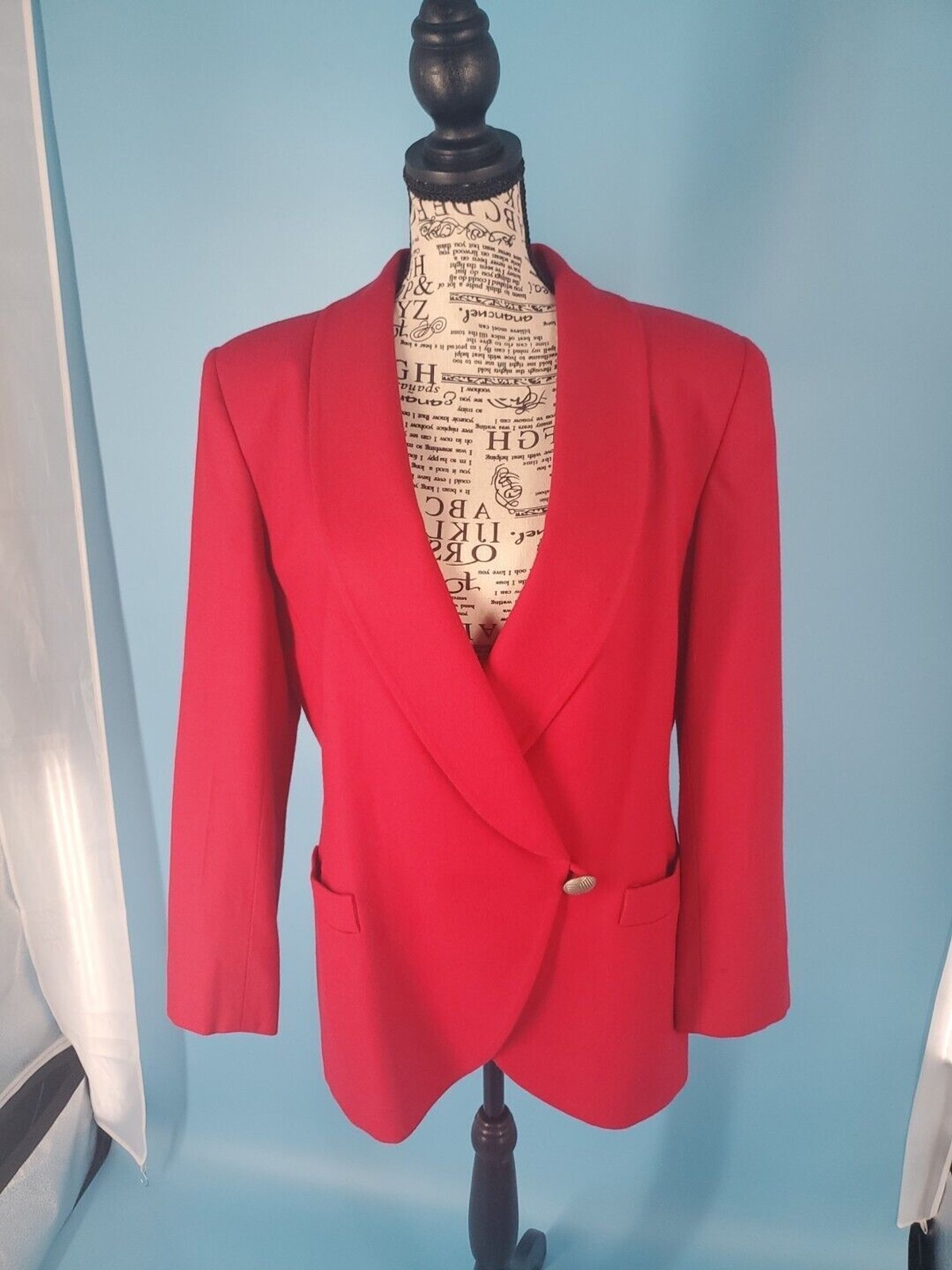 Saville Woolmark Jacket Blazer Red Sz 8 Vintage Lined Single Button Shoulder Pad