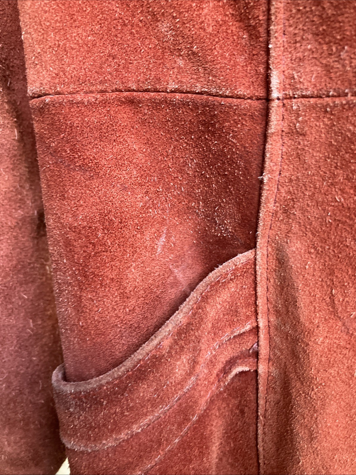 Vintage 1970s 70s Suede Belted Peacoat Burnt Orange Lined Size 9/10 XS