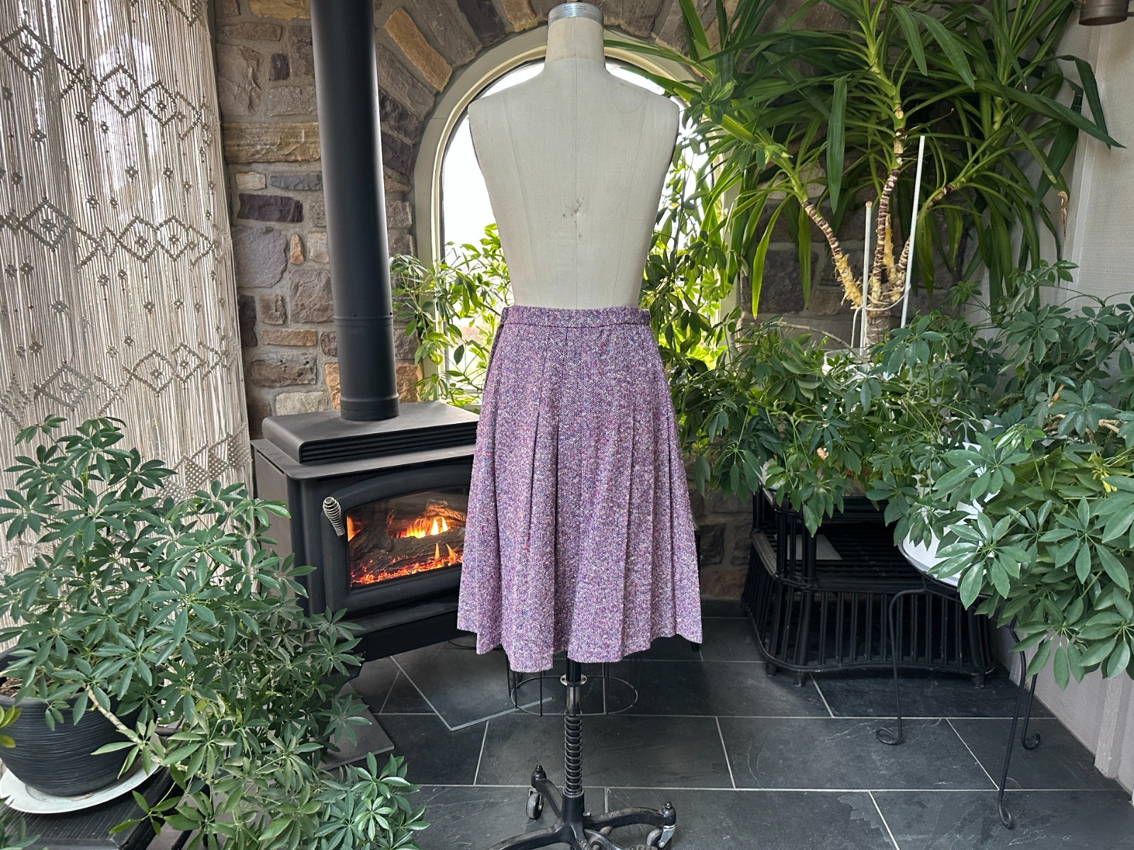 Vintage 1970s Purple and White Tweed Pleated Skirt Country Set
