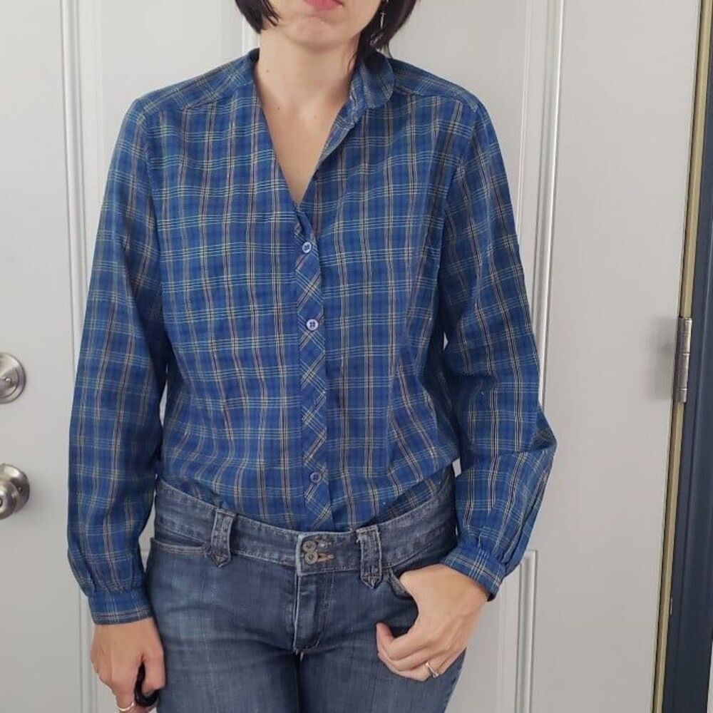 70s Blue, Green, and Red Plaid Shirt