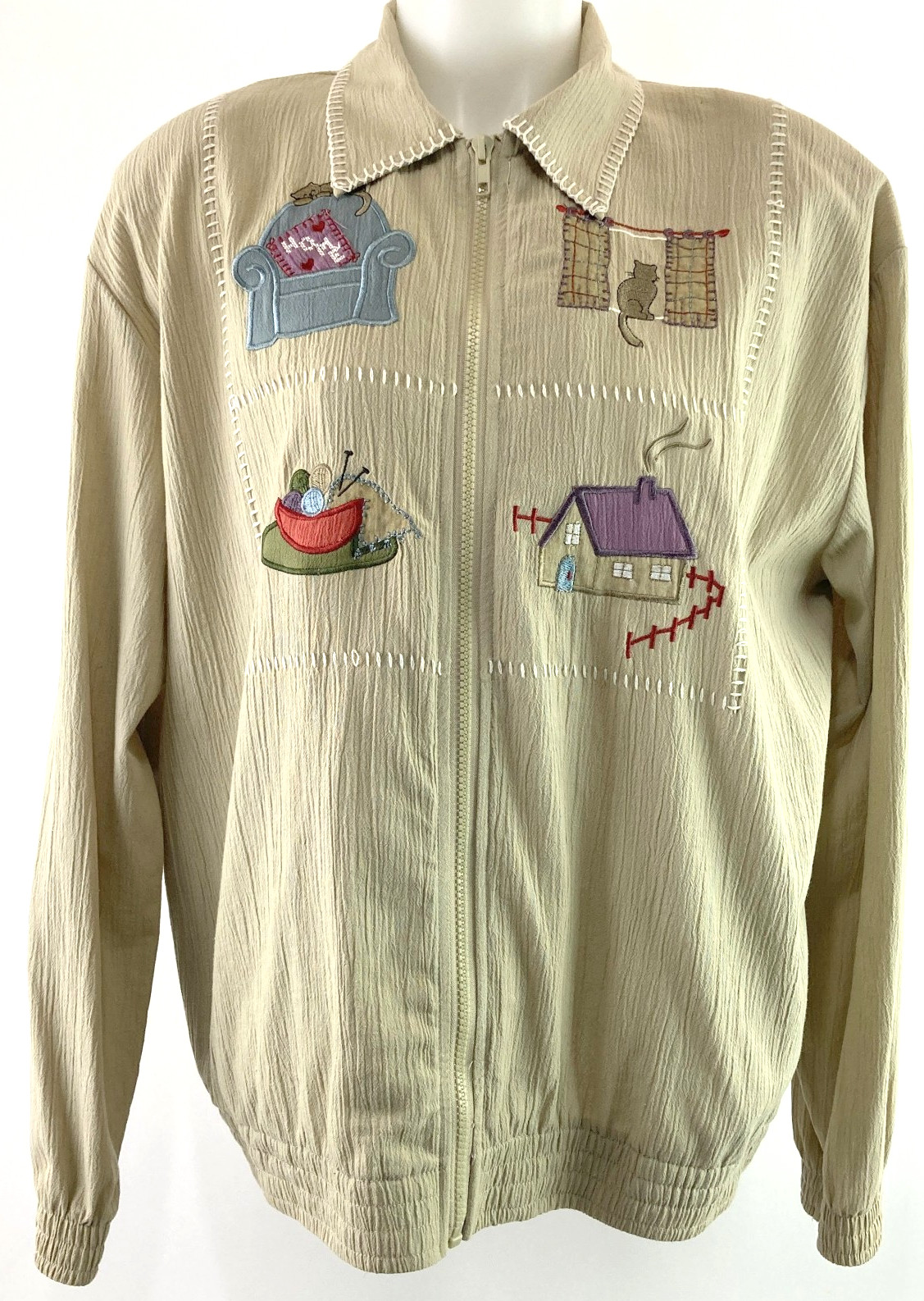 Vintage Teddi Jacket Women’s Medium Full Zip Kitty Cat Knitting Home Lady Meow