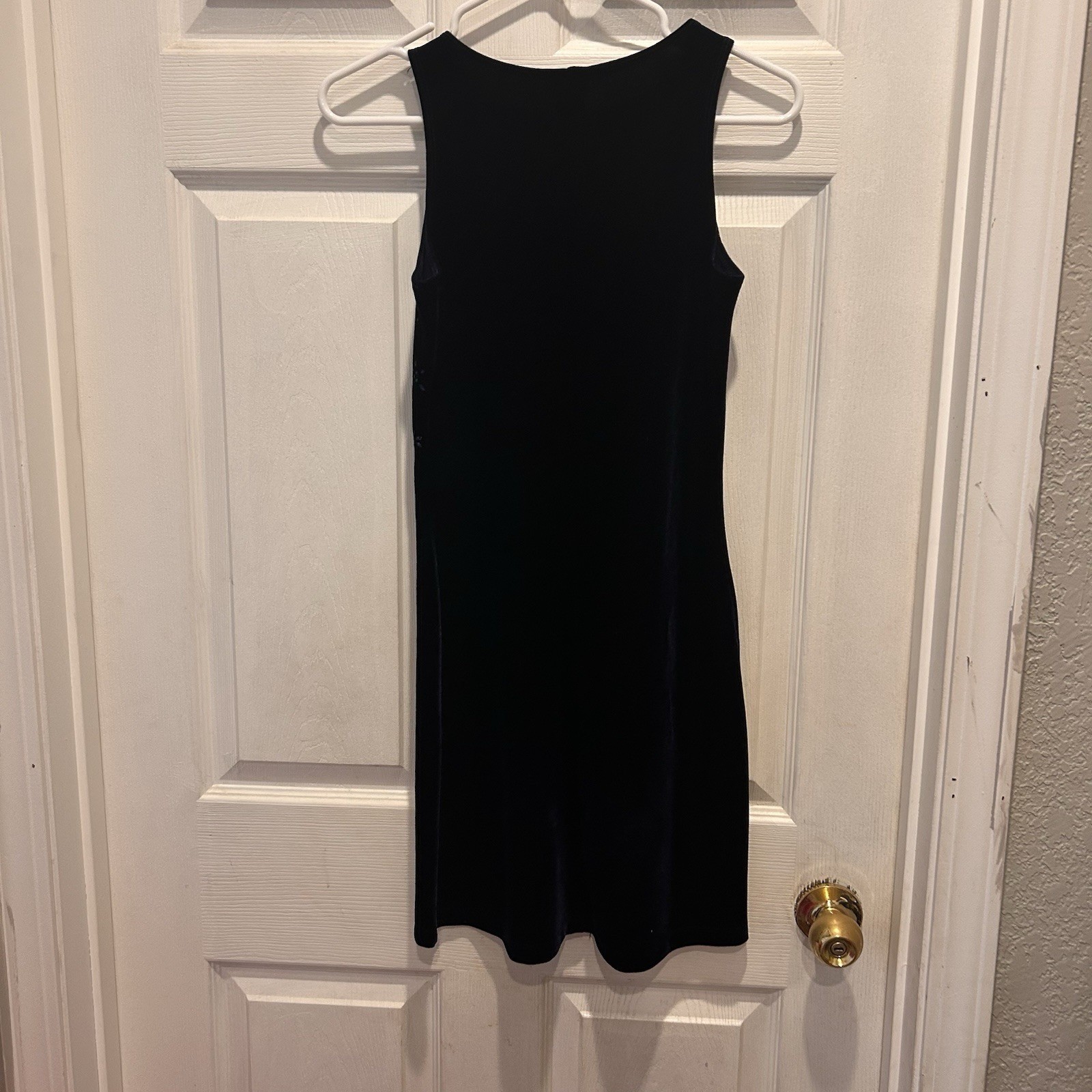Finesse USA Vintage 90s Navy Blue Velvet Glitter Floral Mini Dress Small y2k