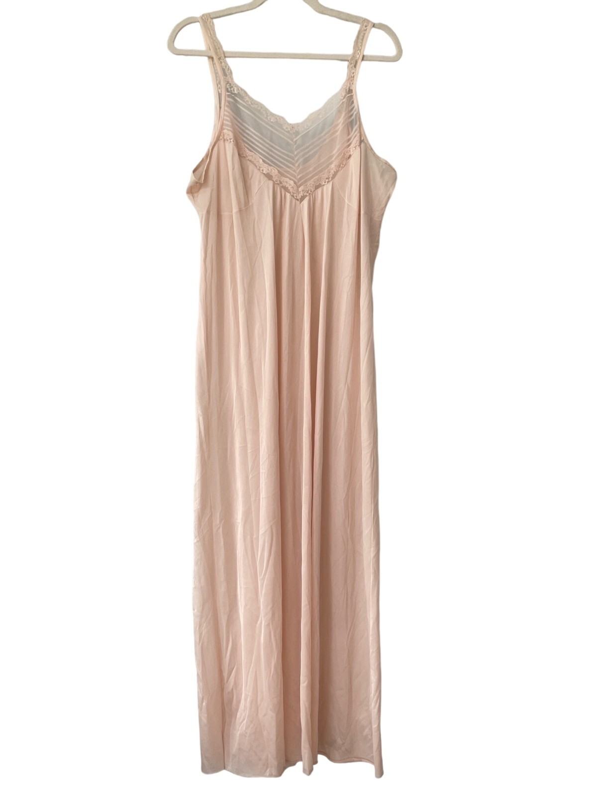 Vintage JC Penney Full Slip Dress Womens Large Lace Trim Peach Feminine Coquette
