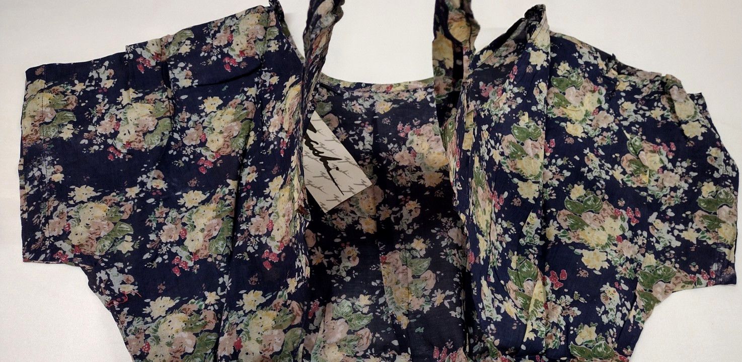 1990s Sundress Dress Midi Open Back Blue Floral Sheer Cotton – 1930s Influence