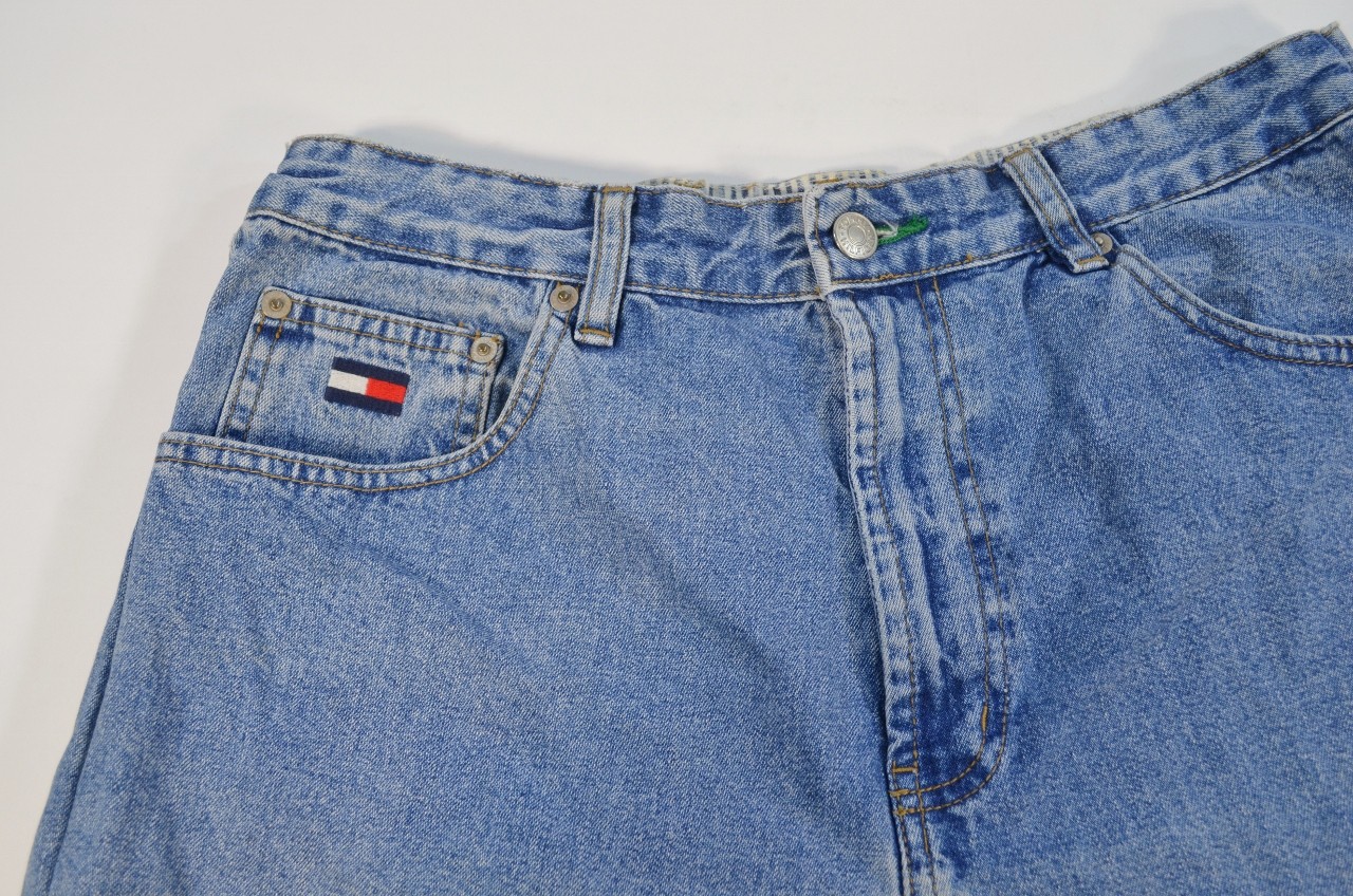 VTG Tommy Hilfiger Womens Denim Jean Shorts Medium Blue Wash 16 Big Flag Logo