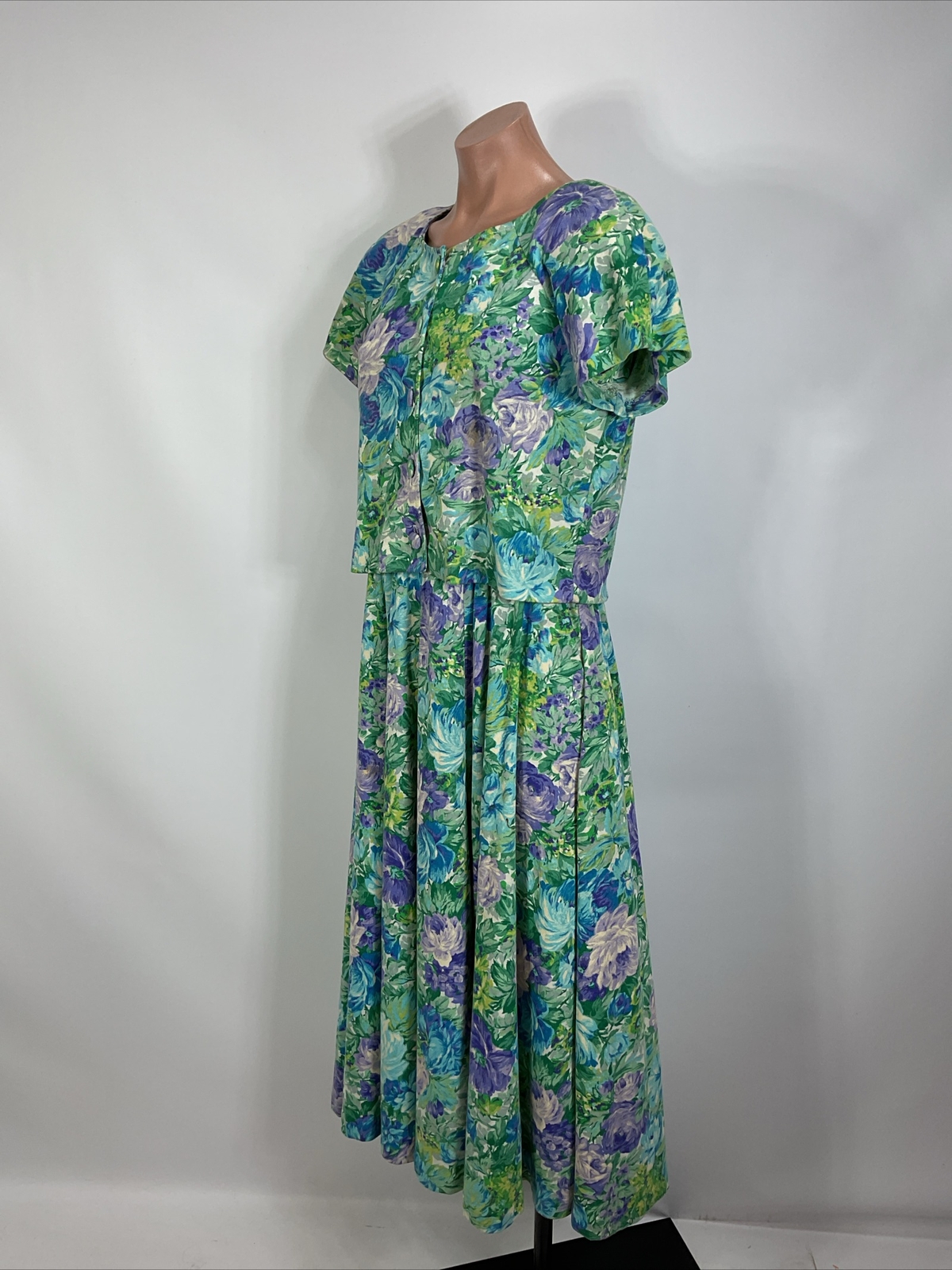 Vintage Expo Dress 80s Floral Sundress Puff Sleeve Cardigan Set Cottagecore Sz 8