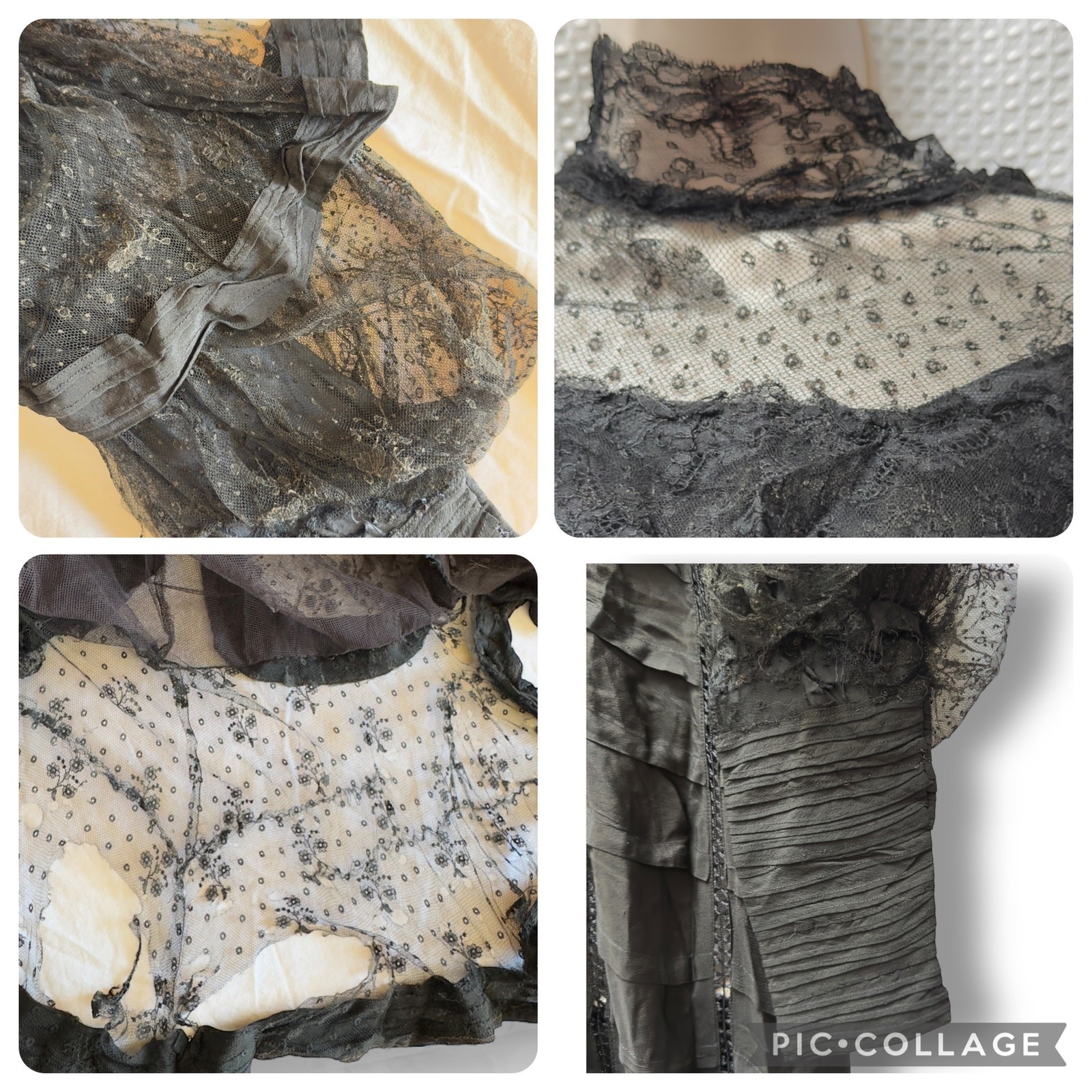 Antique Victorian Black Silk Lace Mourning Gown Dress 1900s Bodice Skirt Set