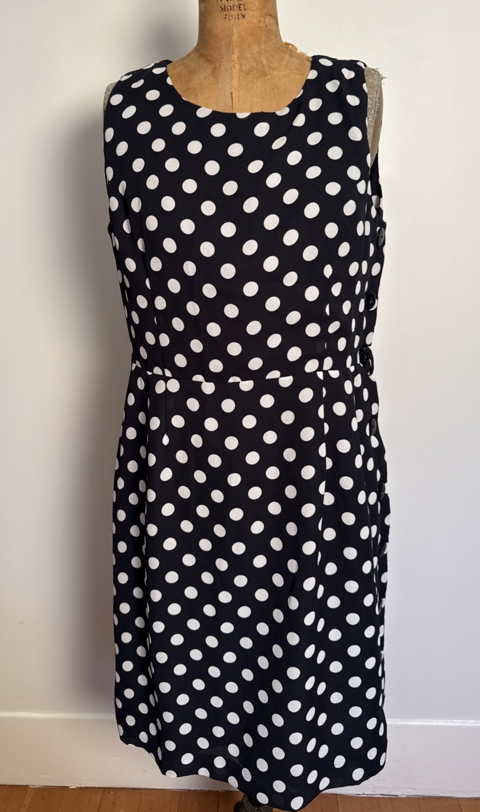 Vintage Polka Dot JRT Newport News Dress Chiffon Side Button Classic Preppy L