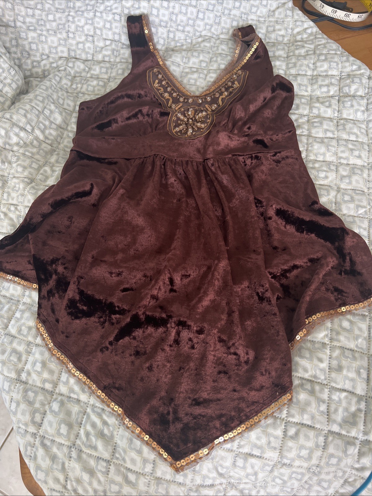 Vintage Express, Brown, Gold Sequins And Beads, Boho, Summer Top, Sz S. Sweet!