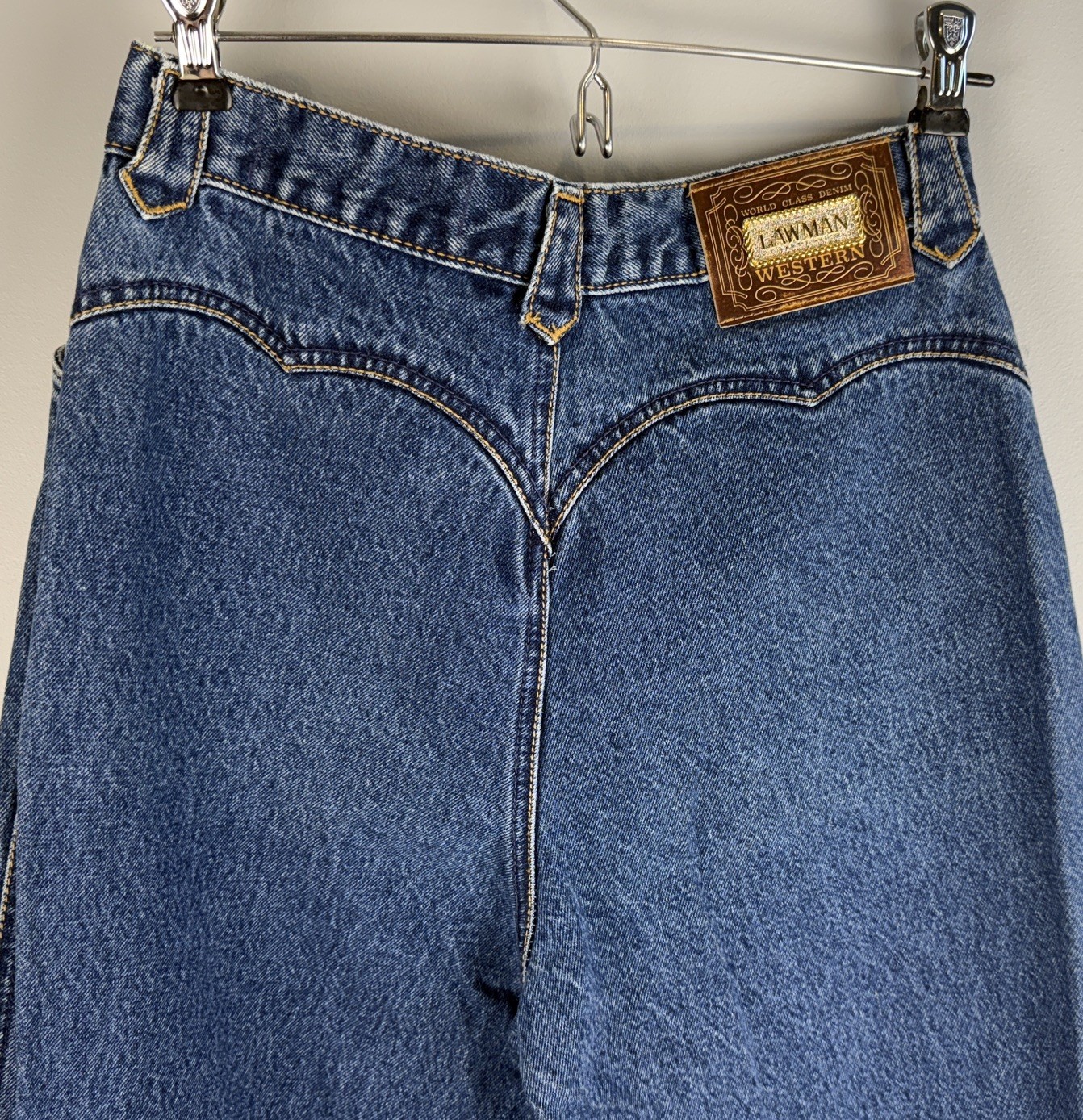 Lawman Western Jeans Denim Blue High Waist Bareback Rodeo Vintage Sz 11 26×35
