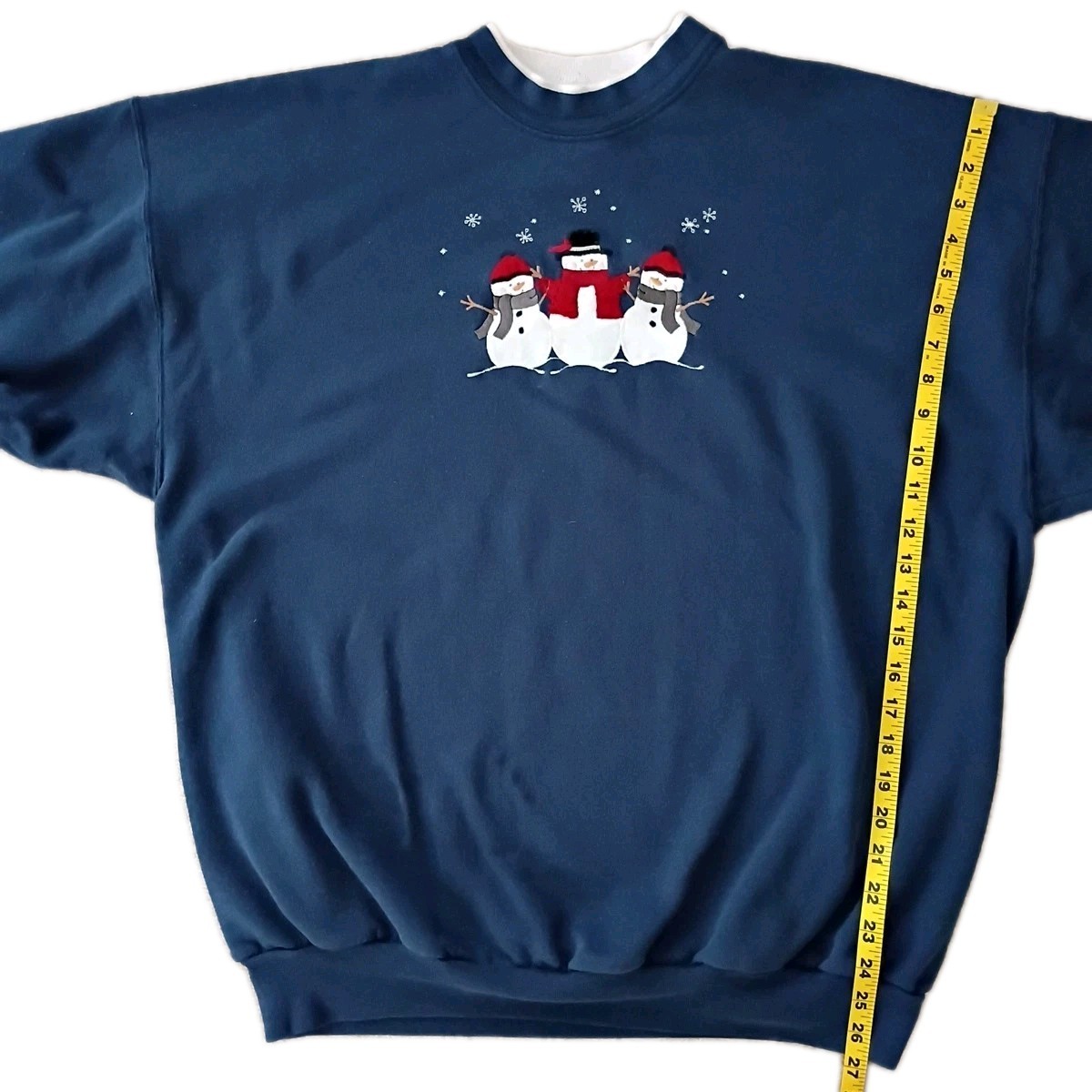 Vintage Top Stitch Blue XXL Tall Sweatshirt Fleece Embroidered Snowman USA 90s