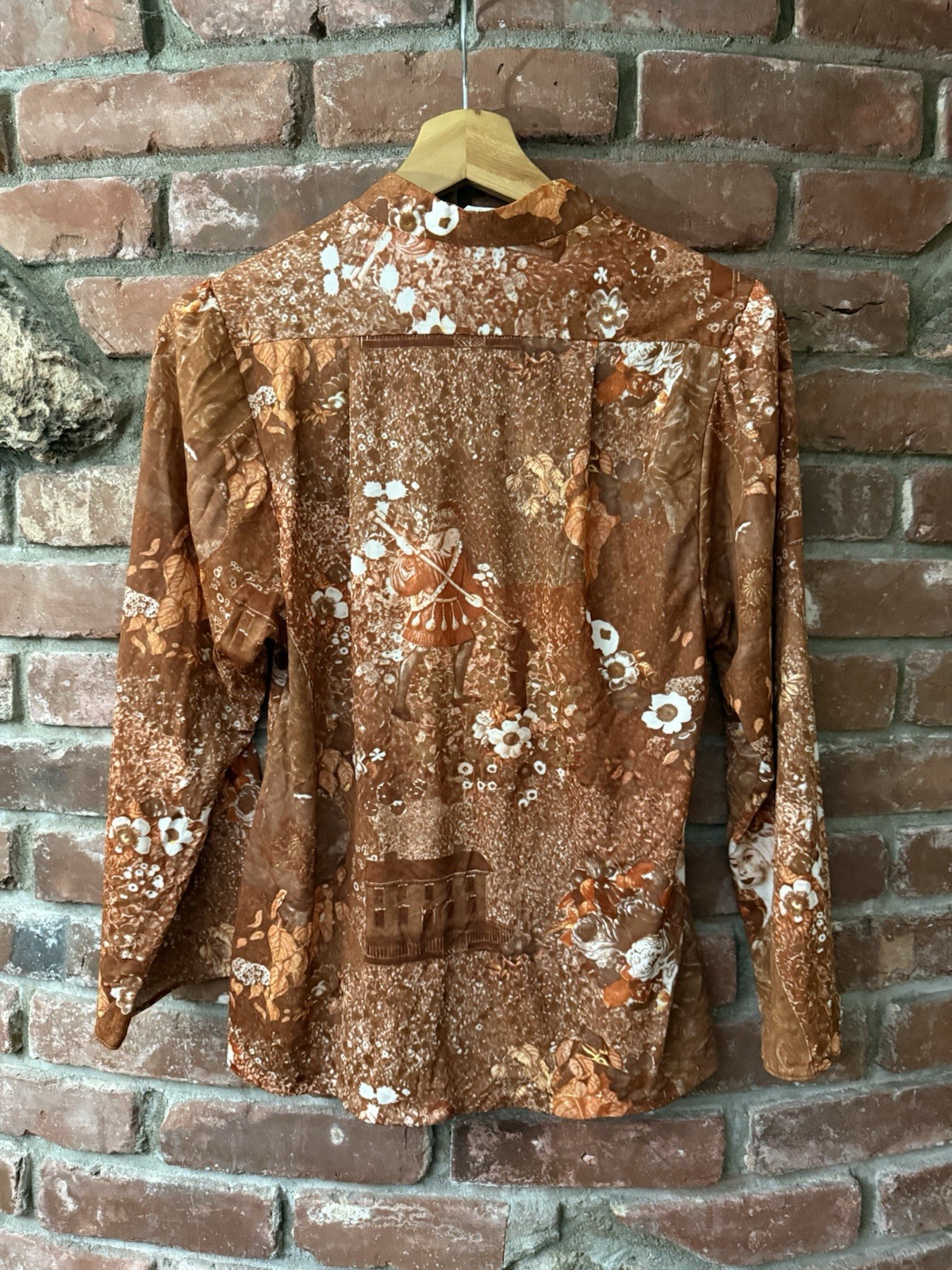 Vintage 70s Langtry Hippie Poly Long Sleeve Polo Blouse Size M/S Disco