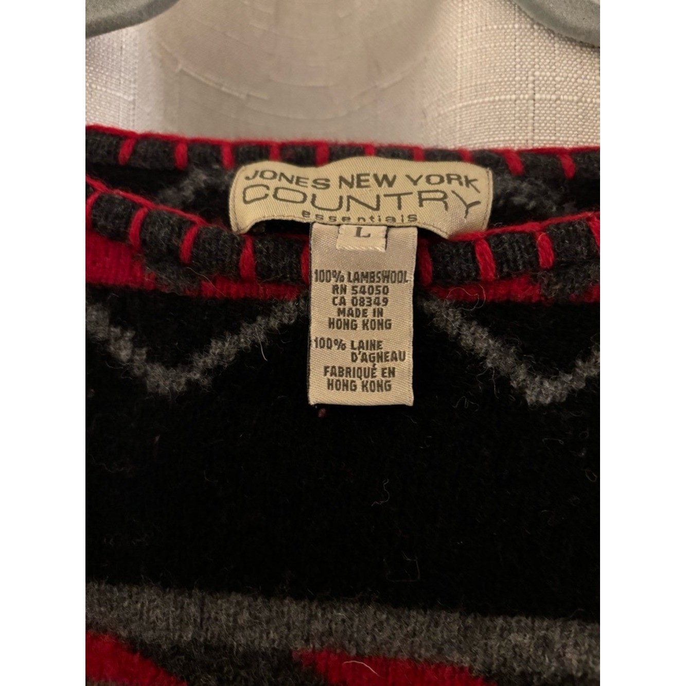 Vintage Jones New York 100% Lambswool Red, Gray, Black SW Geometric Sweater – L