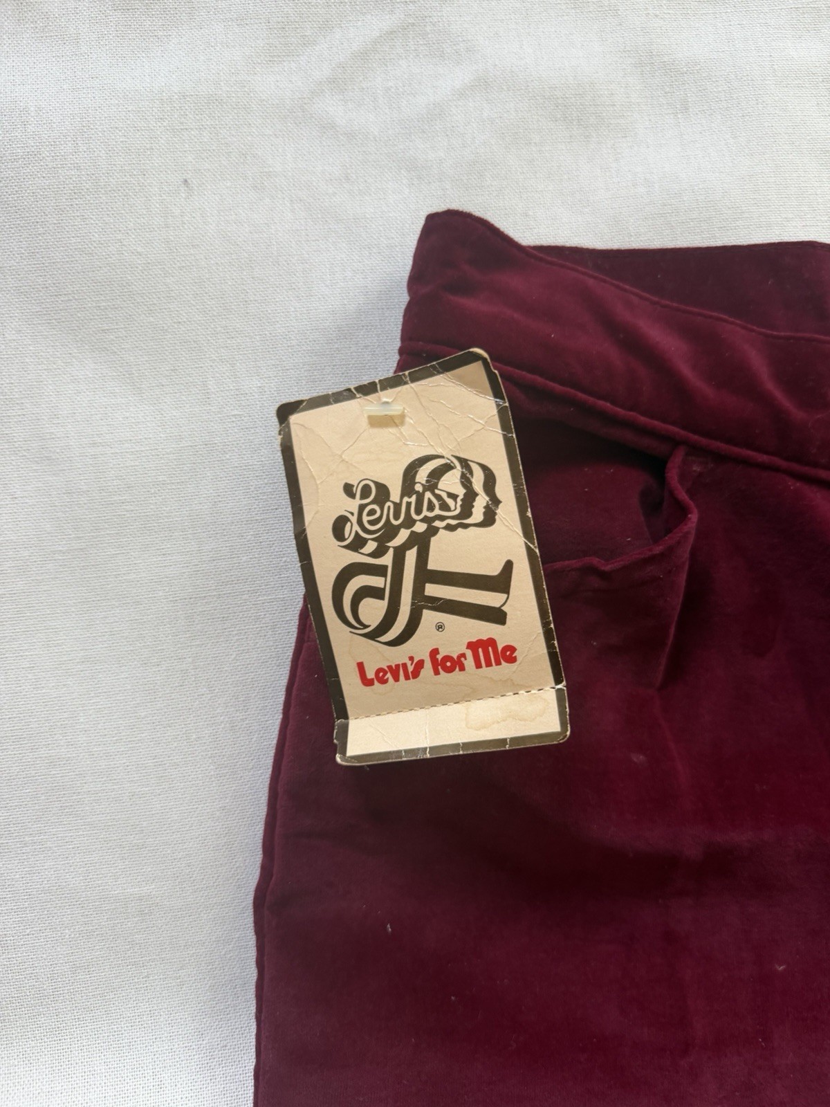 1970s VTG Levi’s For Me Burgundy Velvet Pants USA Tag Size 14 TLC Rare NOS