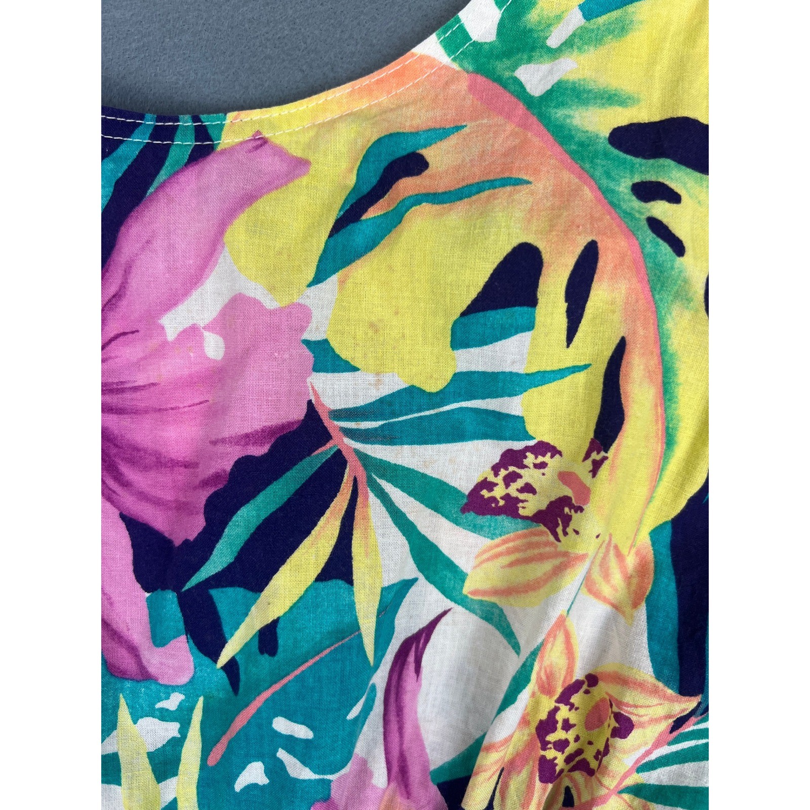 Floral Romper Vintage 90s Boho Coastal Tropical Multicolor Cotton XS