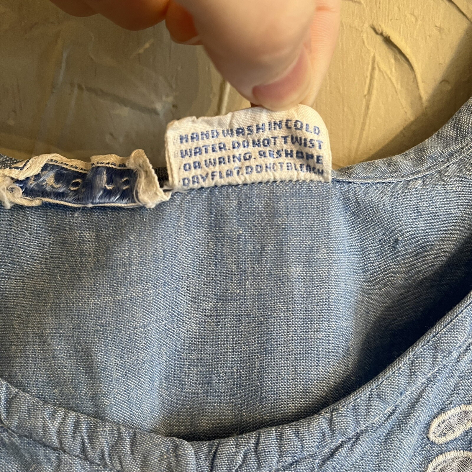 Vintage Star Of India Denim Chambray Embroidered Peasant Top Small 70s 80s