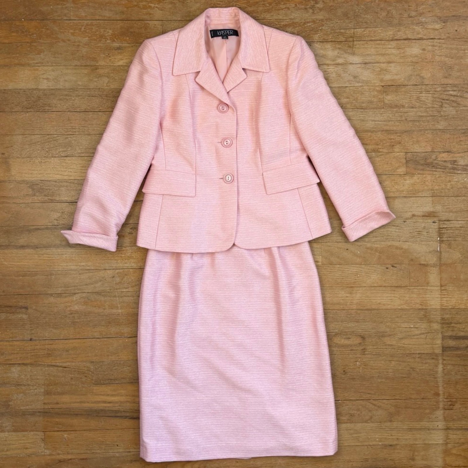 Vintage Women’s Skirt Suit Pink White Thread Blazer & Skirt Y2K Size 6 Petite