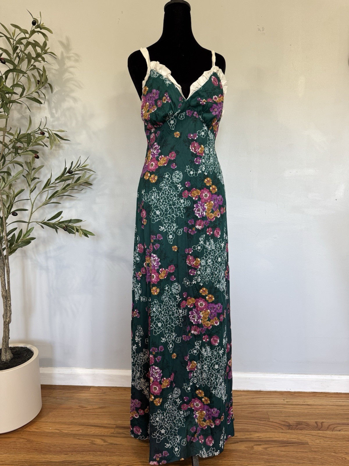 Vintage 60’s 70’s Floral Maxi Dress Ruffle Hem Babydoll Boho Hippie Grunge Fairy