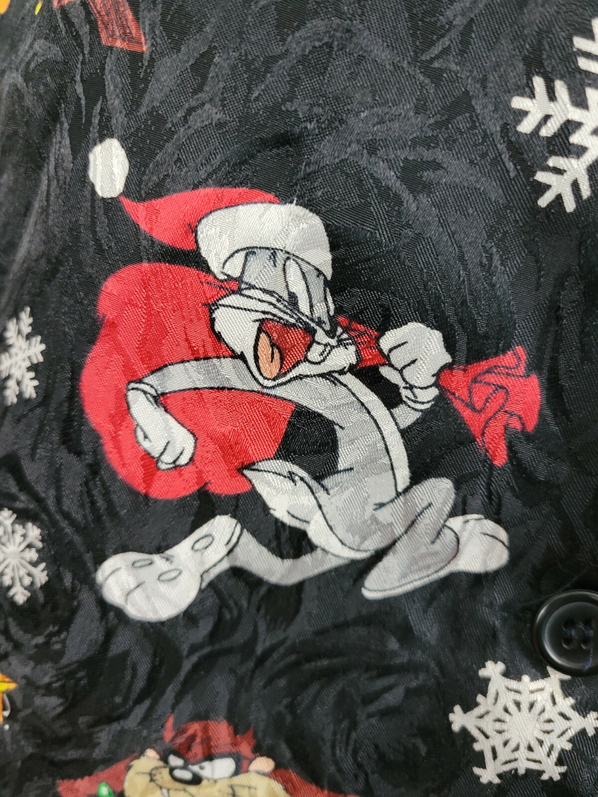 Vtg 1994 Looney Tunes Xmas Vest w Bugs, Daffy, Sylvester, Tasmanian Devil Sz S/M