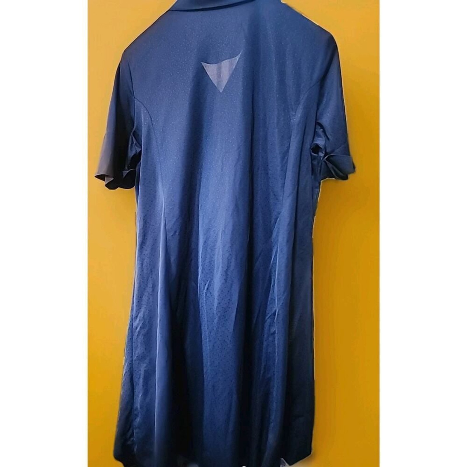 Vintage Tribute Blue Sheer Button Short Sleeve House Shift Dress A99 Madmen