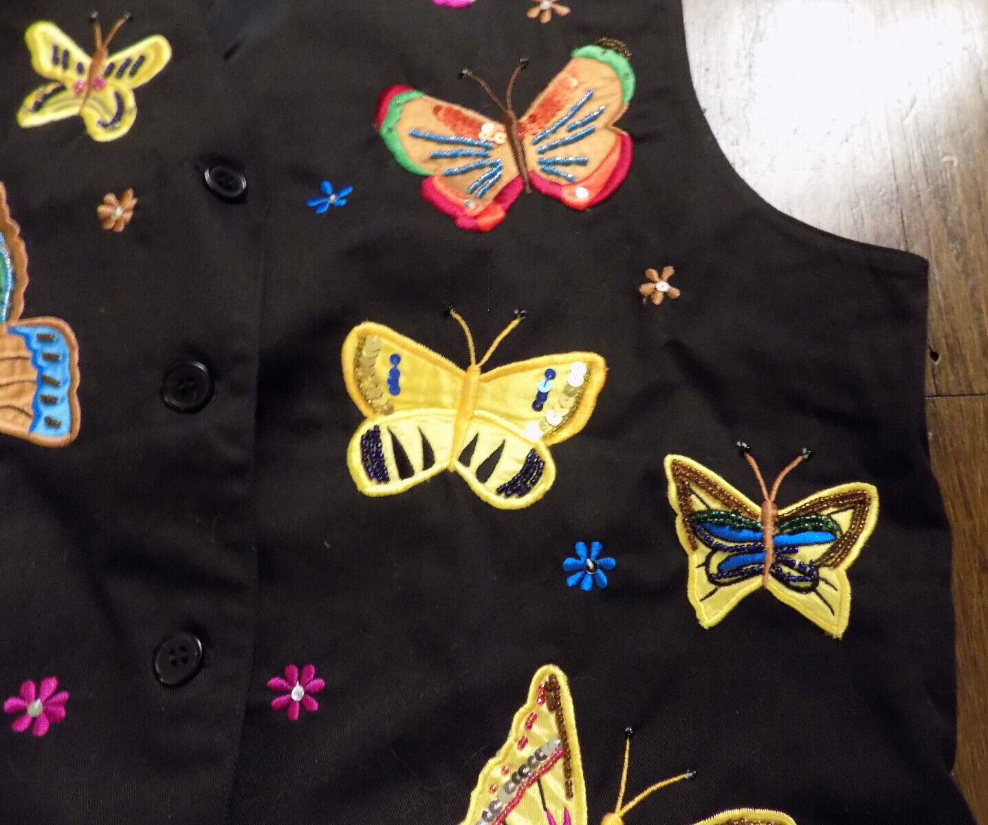 Vtg Conversations Jill Rogers Applique Beaded Sequin Butterflies Flowers Vest M
