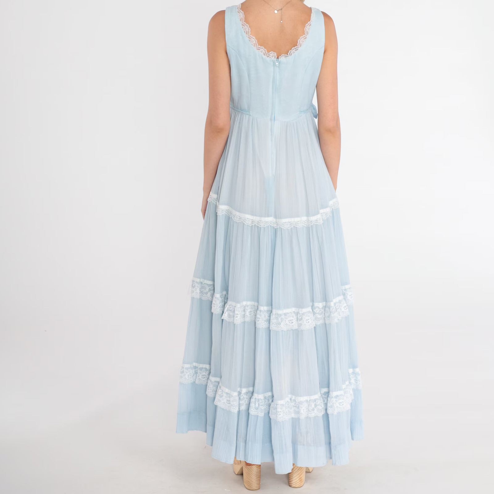 70s Gunne Sax Dress S Baby Blue Sundress Vintage Prairie Maxi Bohemian Lace Up S