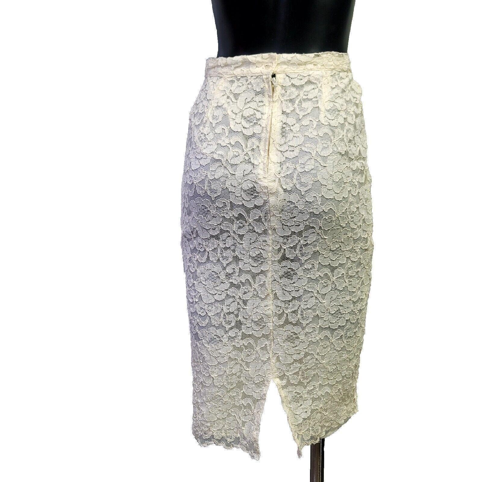 Vintage 80s Termeh NY S Ivory Lace Peplum Skirt Suit Set Bridal Jackie O