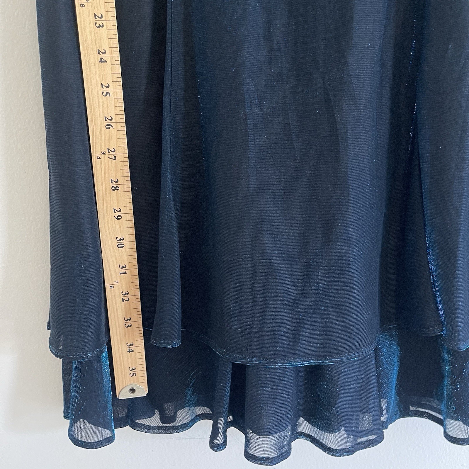 Vintage Molly Malloy Evening Iridiscent Blue Dress Size 12 Semi Sheer