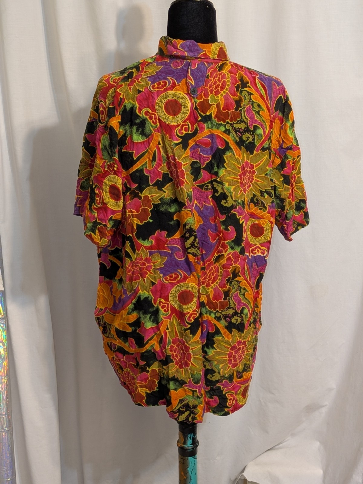 VTG 80s/90s Diana Marco Rayon Colorful Floral Artsy Button Down Blouse Sz 18