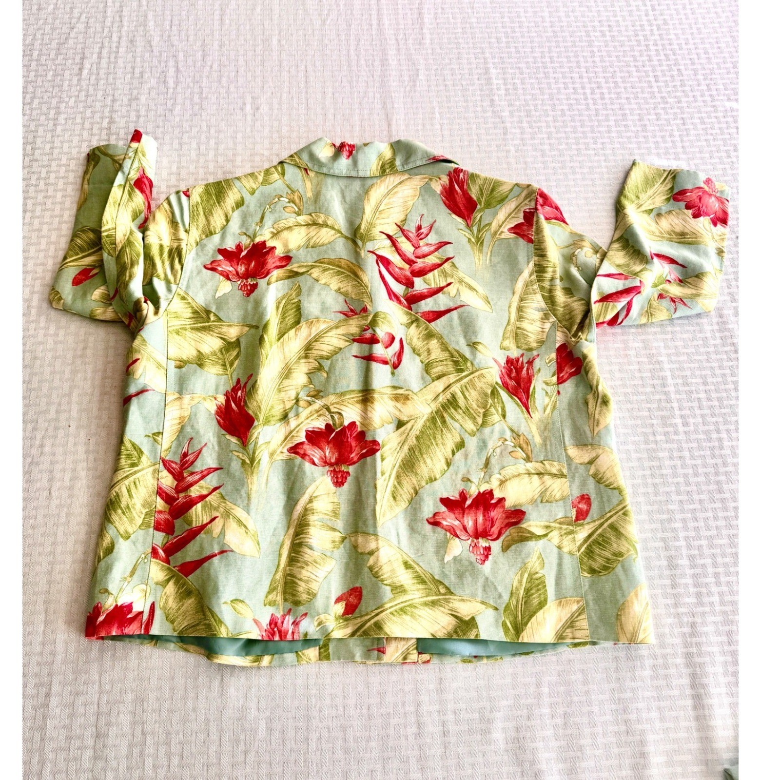 Rafael PT Collection Tropical Floral Linen Skirt Set Green Red Size 12 Vintage