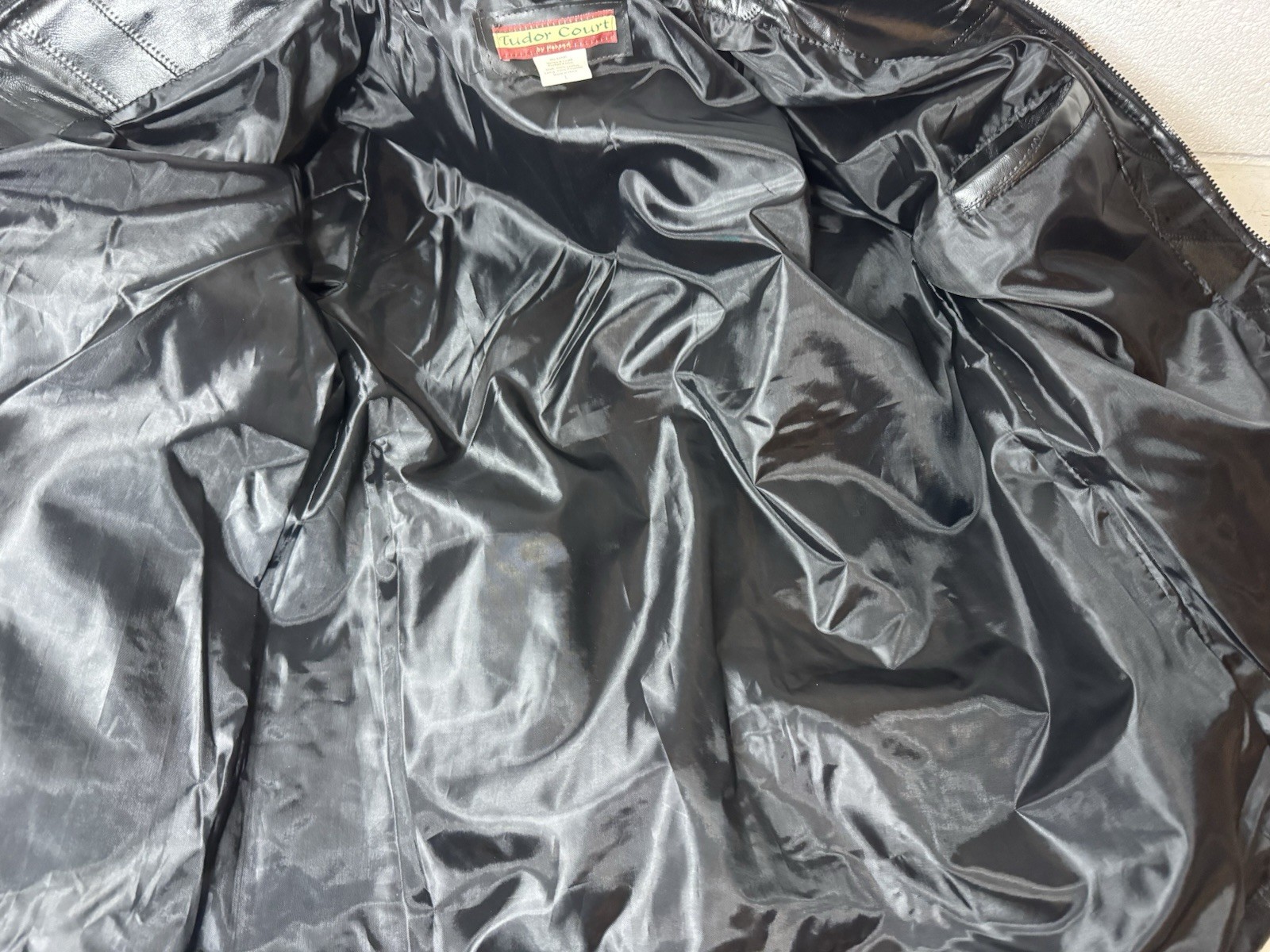 Vintage Y2K Tudor Court Women’s Black Patchwork Leather Jacket Coat Size L