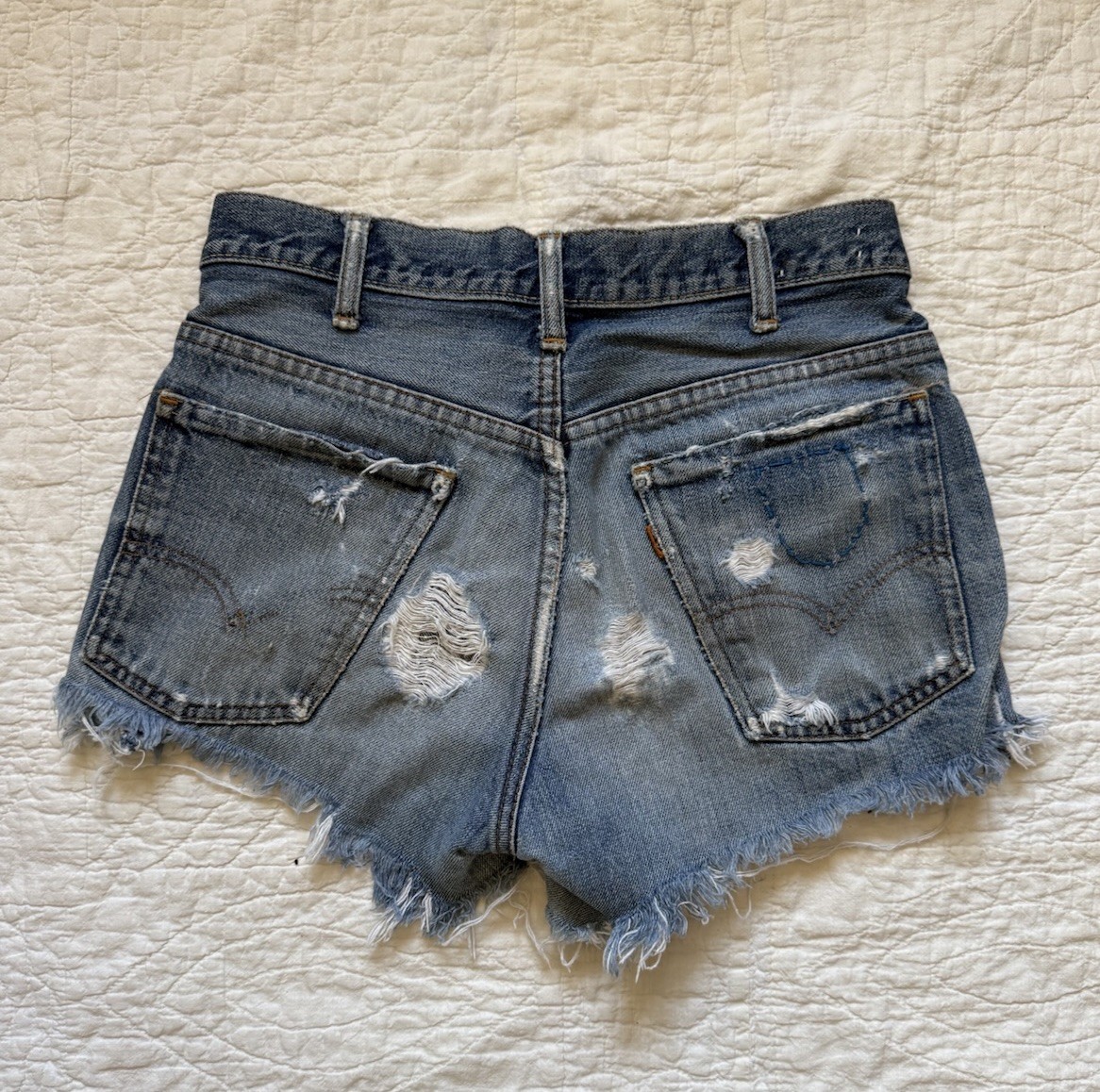 Vintage 1960s 1970s Levi’s Big E Orange Tab Cut Off Shorts Thrashed Size 28