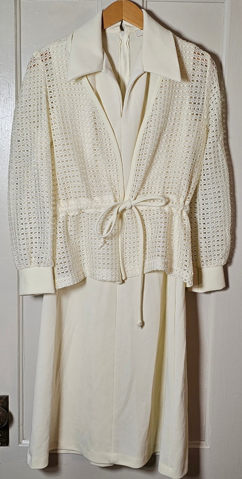 VTG 70’s Diane Young 2-pc. Dress Jacket Women’s Size 10 Ivory Mesh A-Line Career