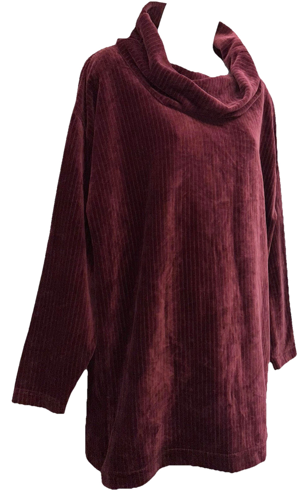 VTG LIZWEAR Women Size M Pullover Long Sleeve Cowl Neck Velour Top Maroon Ribbed