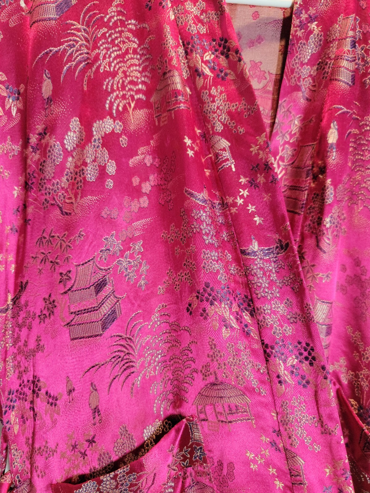 Vintage Health Chinese Robe and Pants Womens Size 10 Pink All Over Embroidery